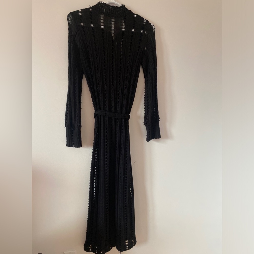 Zara Black long belted novelty stitch cardigan sweater Small - Picture 3 of 4